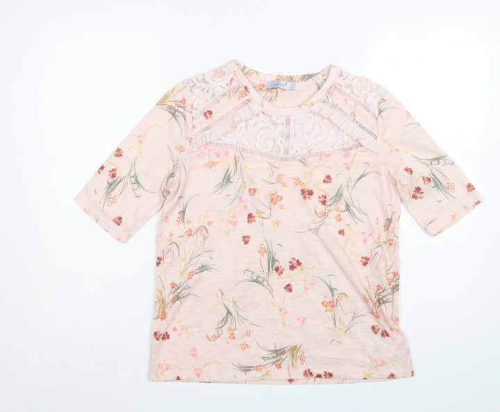 Marks and Spencer Per Una Women's Pink Floral Lace Short Sleeve Top UK12