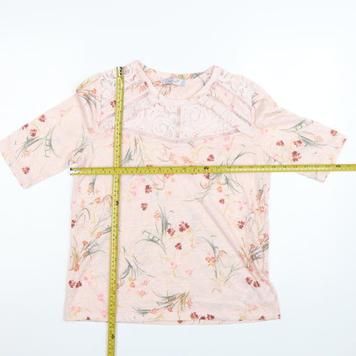 Marks and Spencer Per Una Women's Pink Floral Lace Short Sleeve Top UK12