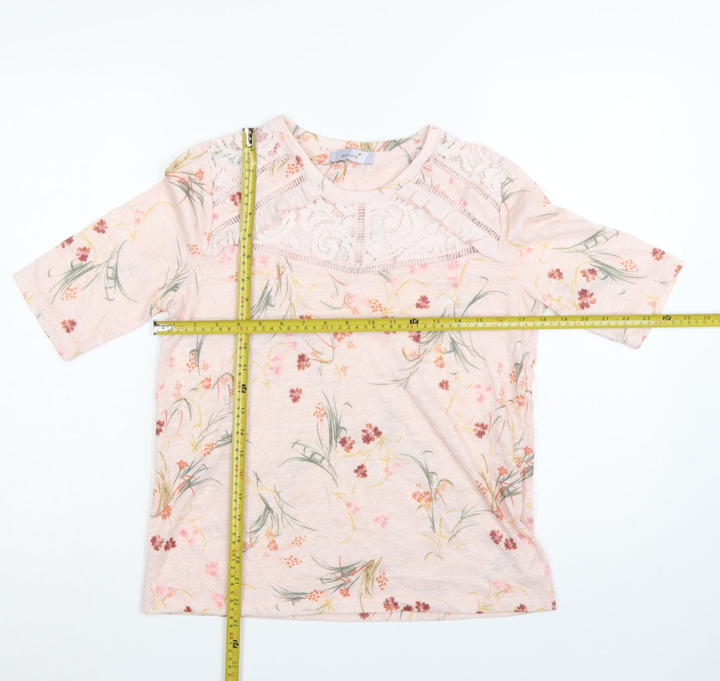 Marks and Spencer Per Una Women's Pink Floral Lace Short Sleeve Top UK12