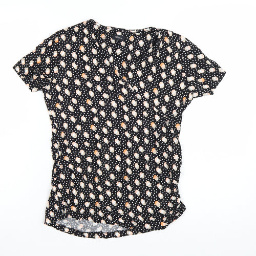 Next Womens Black Polka Dot Short Sleeve V-Neck Tunic Blouse Size 10