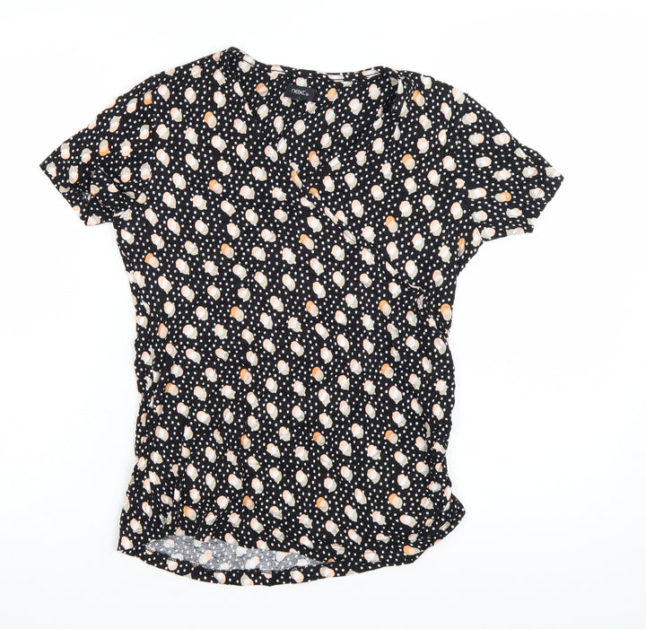 Next Womens Black Polka Dot Short Sleeve V-Neck Tunic Blouse Size 10