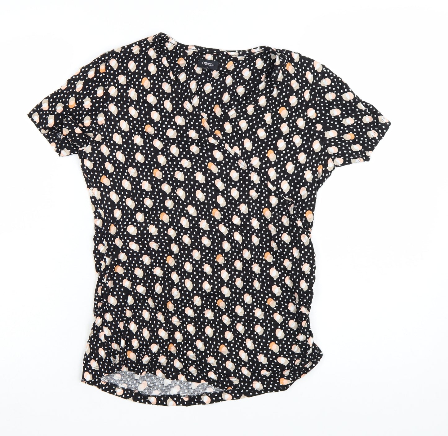 Next Womens Black Polka Dot Short Sleeve V-Neck Tunic Blouse Size 10