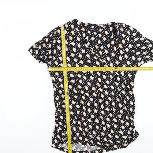 Next Womens Black Polka Dot Short Sleeve V-Neck Tunic Blouse Size 10
