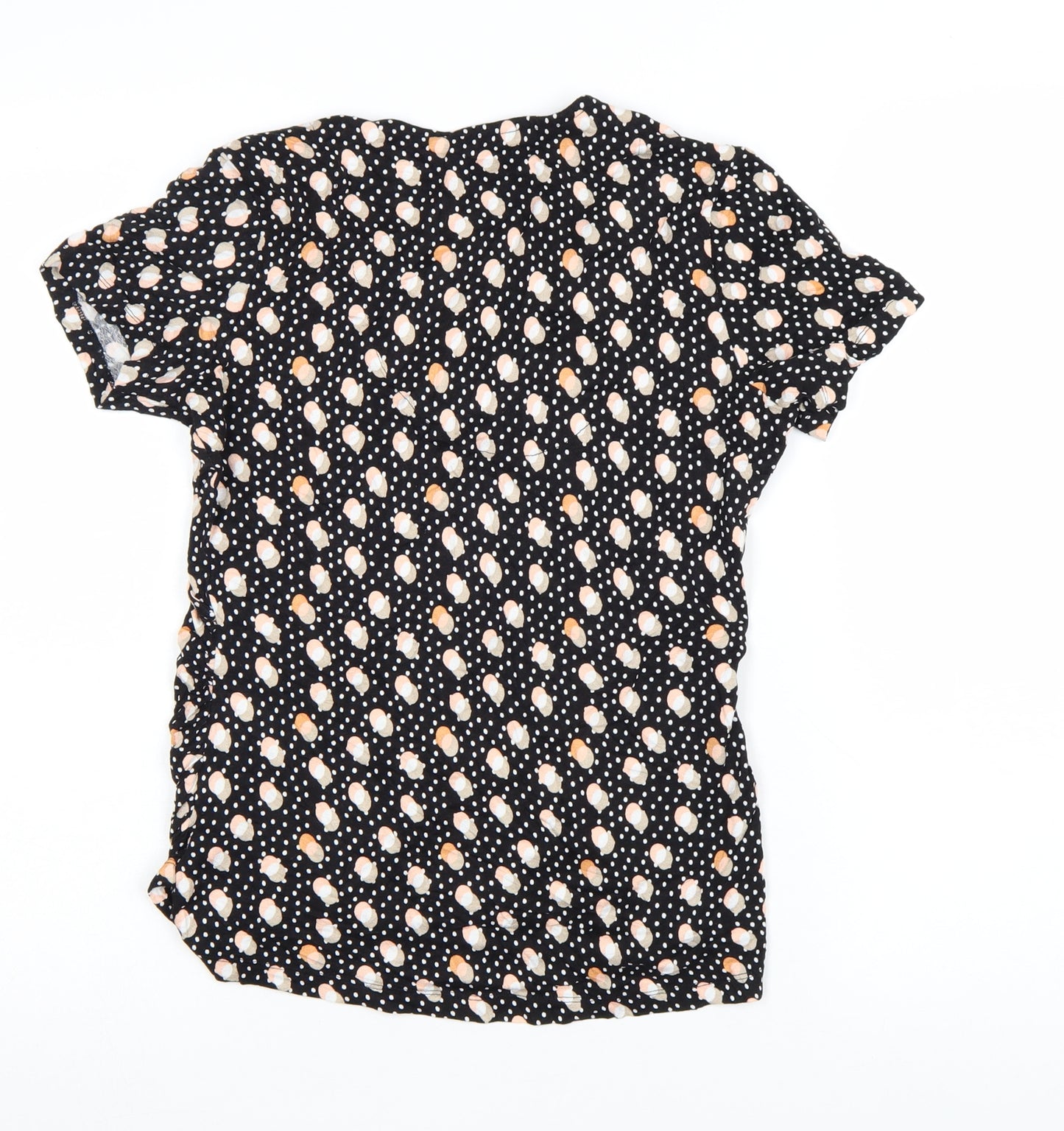 Next Womens Black Polka Dot Short Sleeve V-Neck Tunic Blouse Size 10