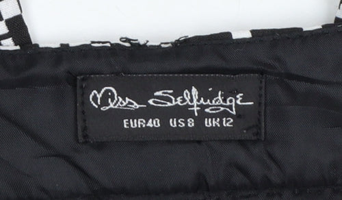 Miss Selfridge Women Black & White Geometric Slim Trousers UK 12