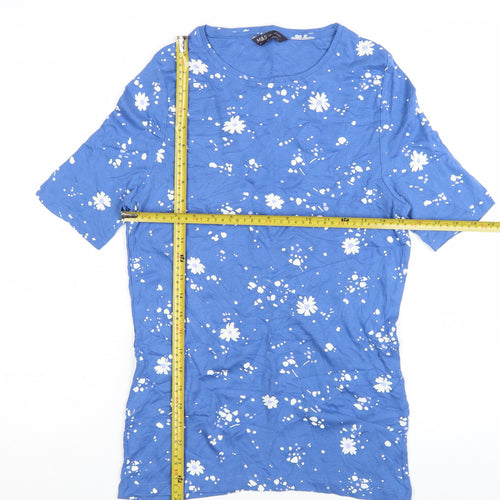 Marks and Spencer Womens Blue Floral Cotton T-Shirt Size 14