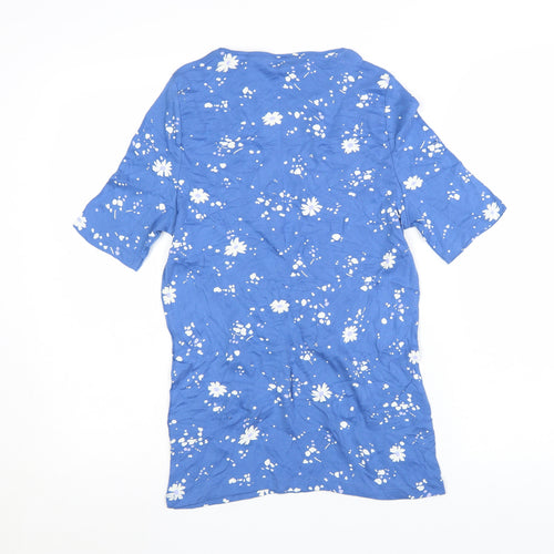 Marks and Spencer Womens Blue Floral Cotton T-Shirt Size 14