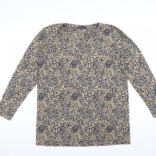 Marks and Spencer Womens Beige Animal Print Long Sleeve T-Shirt Size L