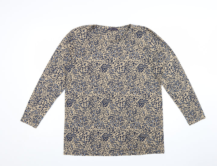 Marks and Spencer Womens Beige Animal Print Long Sleeve T-Shirt Size L