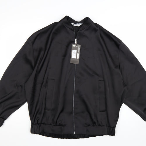 Primark Women’s Black Bomber Jacket Size 12 Polyester Satin Zip-Up
