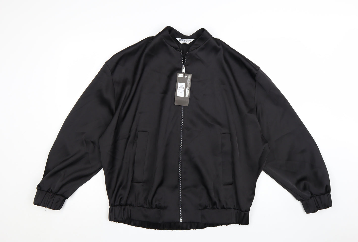 Primark Women’s Black Bomber Jacket Size 12 Polyester Satin Zip-Up