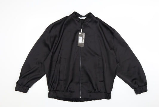Primark Women’s Black Bomber Jacket Size 12 Polyester Satin Zip-Up