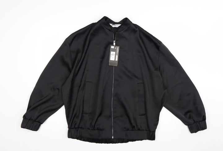 Primark Women’s Black Bomber Jacket Size 12 Polyester Satin Zip-Up
