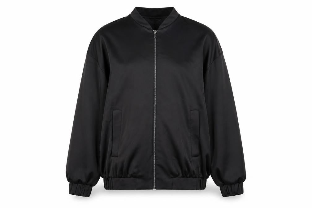 Primark Women’s Black Bomber Jacket Size 12 Polyester Satin Zip-Up