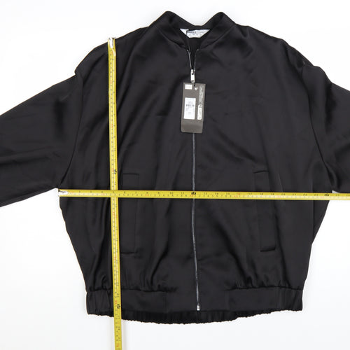 Primark Women’s Black Bomber Jacket Size 12 Polyester Satin Zip-Up
