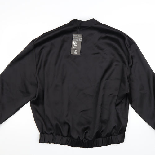 Primark Women’s Black Bomber Jacket Size 12 Polyester Satin Zip-Up