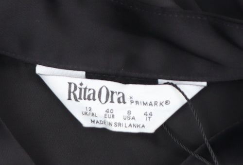 Primark Women’s Black Bomber Jacket Size 12 Polyester Satin Zip-Up