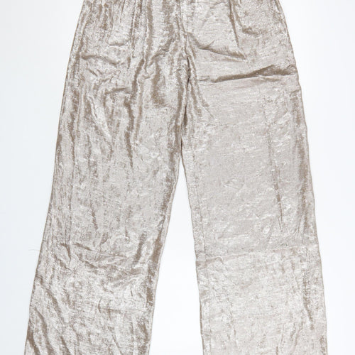 Boohoo Womens Silver Metallic Satin Wide Leg Trousers UK 8