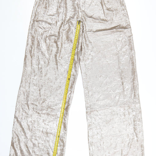 Boohoo Womens Silver Metallic Satin Wide Leg Trousers UK 8