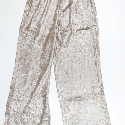 Boohoo Womens Silver Metallic Satin Wide Leg Trousers UK 8