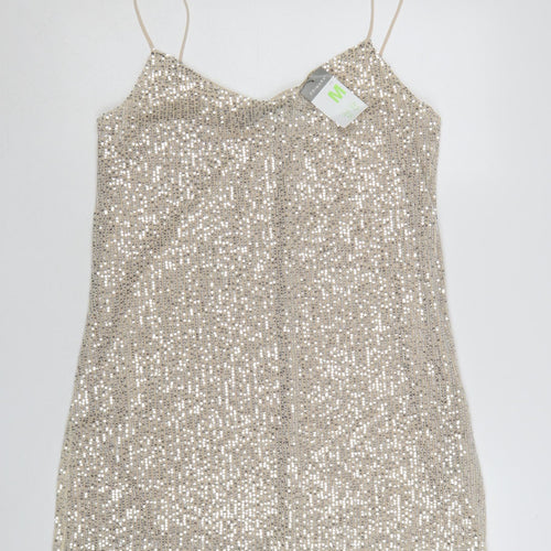 Primark Women Silver Sequin Slip Dress Size 10 Party Cocktail