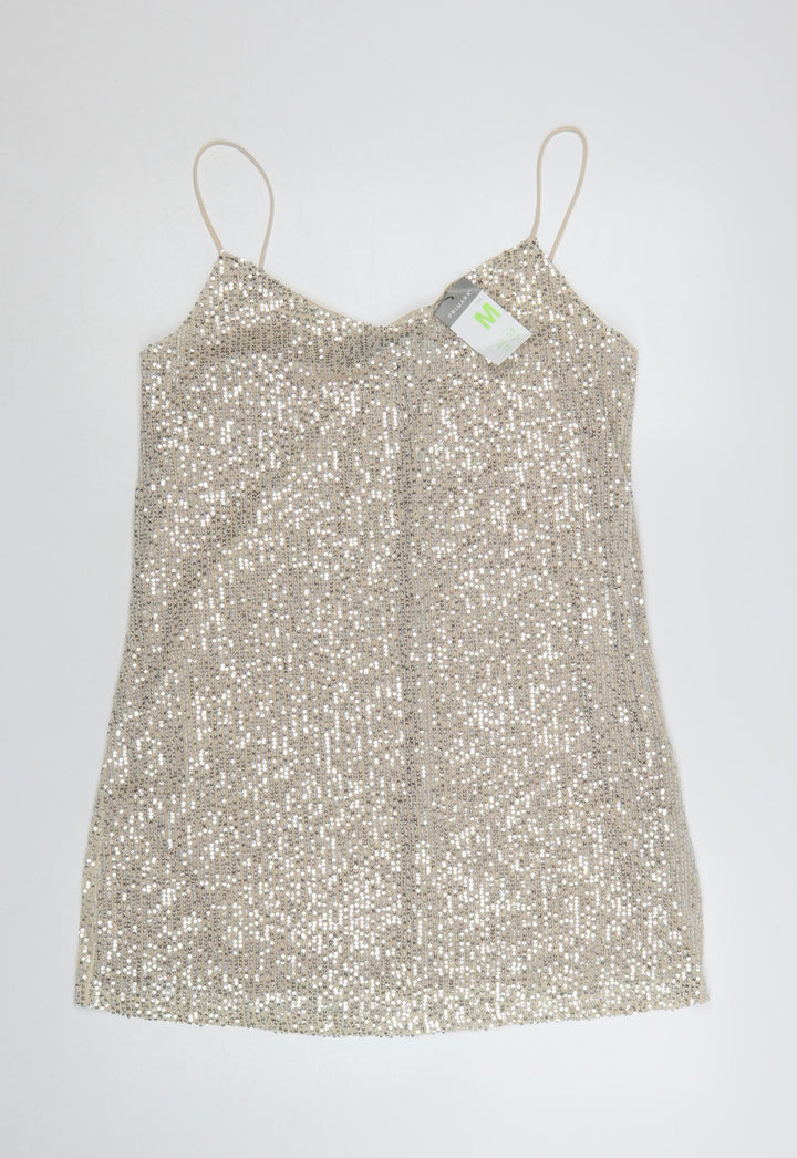 Primark Women Silver Sequin Slip Dress Size 10 Party Cocktail