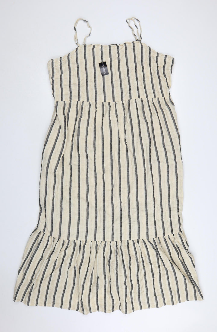Dunnes Women Beige Striped Cotton Linen Plus Size 22 Sleeveless Slip Dress