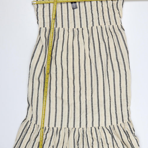Dunnes Women Beige Striped Cotton Linen Plus Size 22 Sleeveless Slip Dress