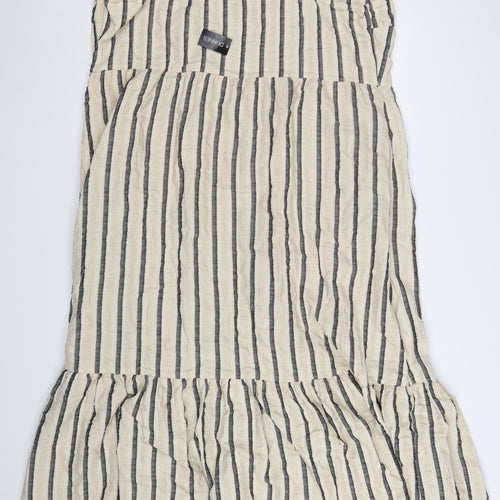 Dunnes Women Beige Striped Cotton Linen Plus Size 22 Sleeveless Slip Dress