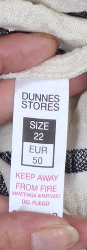 Dunnes Women Beige Striped Cotton Linen Plus Size 22 Sleeveless Slip Dress