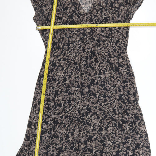 Kew Women Black Floral Silk V-Neck Shift Dress Size 14