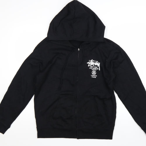 Stussy Men’s Black XL Full Zip Hoodie with Logo Graphic