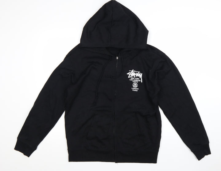 Stussy Men’s Black XL Full Zip Hoodie with Logo Graphic