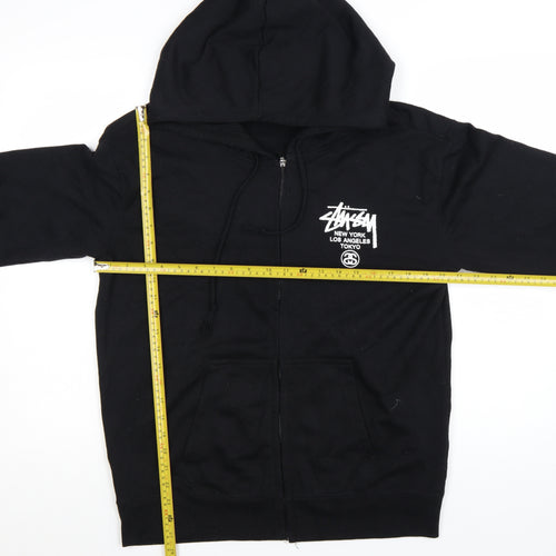 Stussy Men’s Black XL Full Zip Hoodie with Logo Graphic