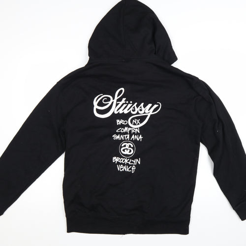 Stussy Men’s Black XL Full Zip Hoodie with Logo Graphic