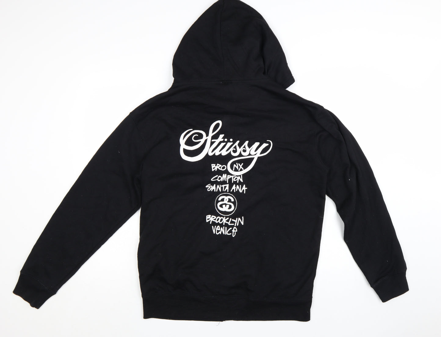 Stussy Men’s Black XL Full Zip Hoodie with Logo Graphic