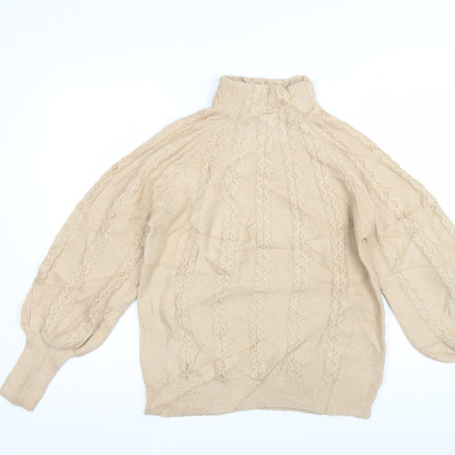 Warehouse Womens Beige Cable-Knit Roll Neck Jumper Size 10