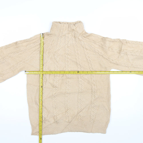 Warehouse Womens Beige Cable-Knit Roll Neck Jumper Size 10
