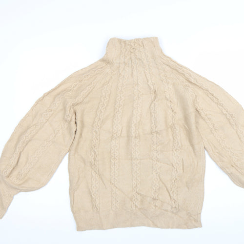 Warehouse Womens Beige Cable-Knit Roll Neck Jumper Size 10