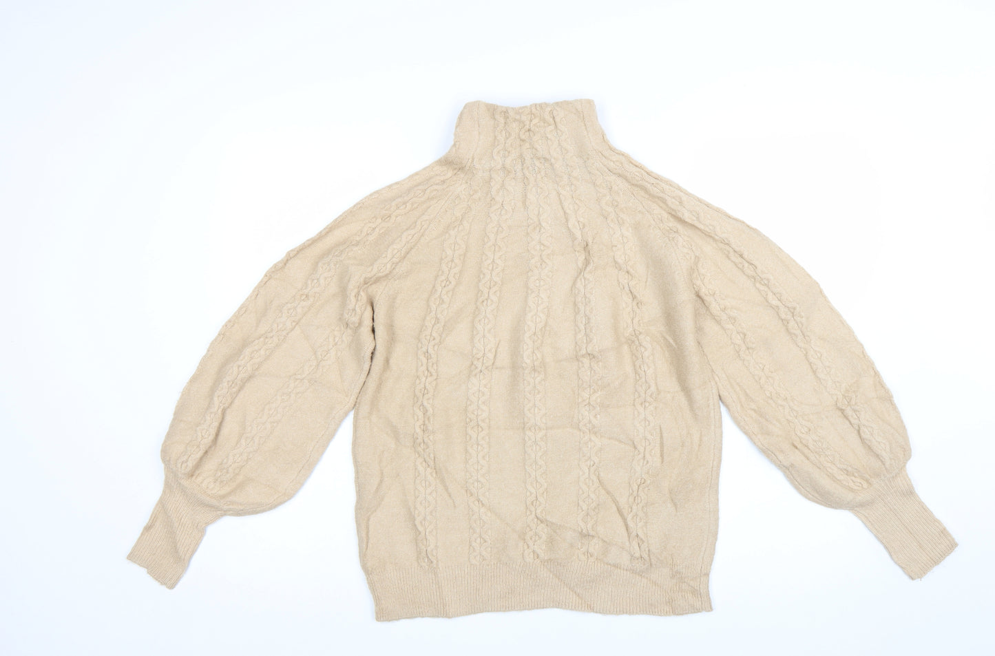 Warehouse Womens Beige Cable-Knit Roll Neck Jumper Size 10