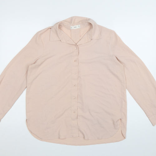 Marks and Spencer Women Beige Long Sleeve Button-Up Blouse M