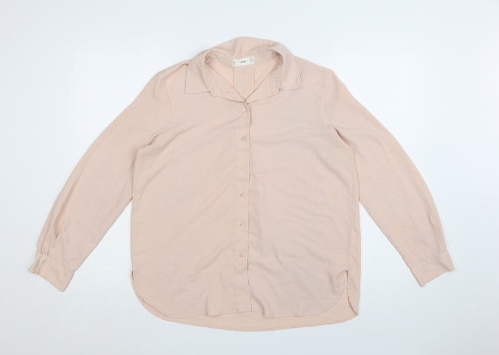 Marks and Spencer Women Beige Long Sleeve Button-Up Blouse M