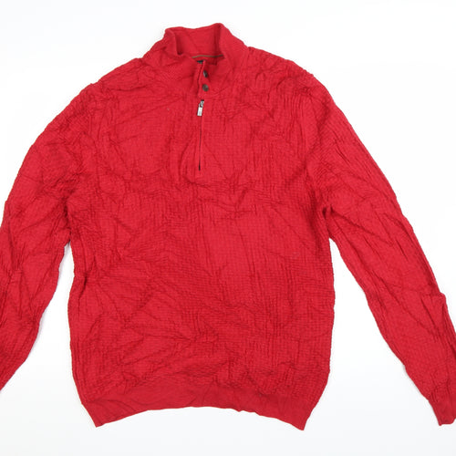 Massimo Dutti Men's Red XL 1/2 Zip Cotton Cashmere Jumper