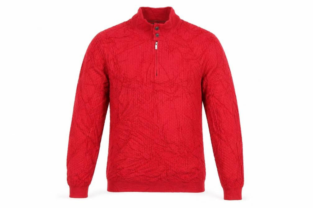 Front view of Massimo Dutti Men's Red XL 1/2 Zip Cotton Cashmere Jumper
