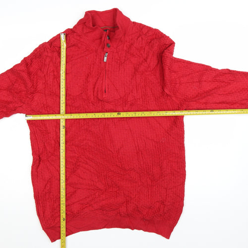 Massimo Dutti Men's Red XL 1/2 Zip Cotton Cashmere Jumper