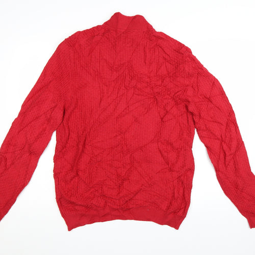 Massimo Dutti Men's Red XL 1/2 Zip Cotton Cashmere Jumper