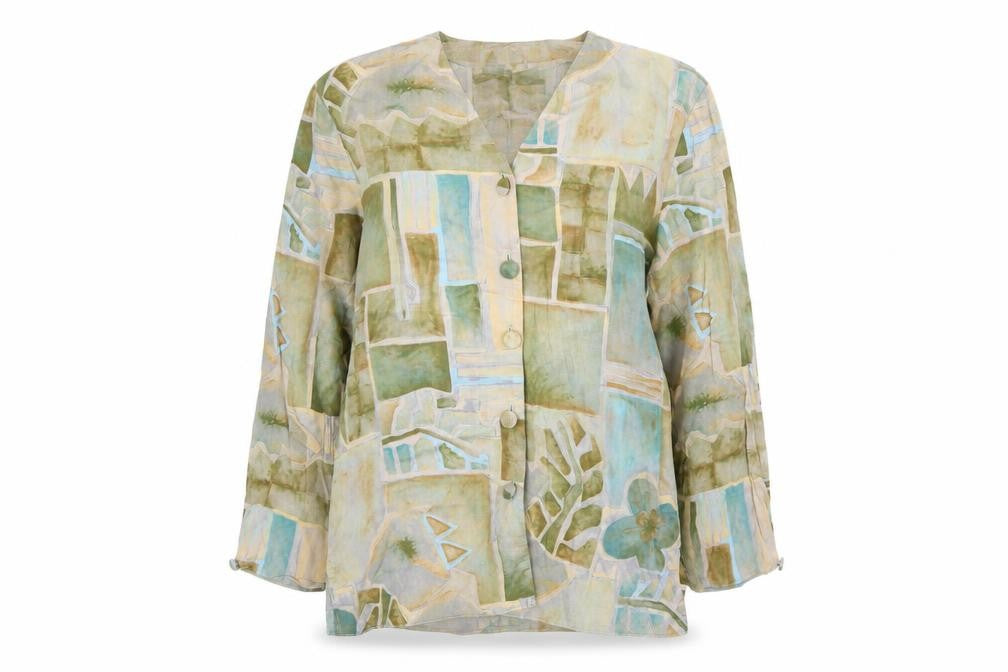 Front view of Gallery Women's Multicoloured Geometric V-Neck Tunic Blouse, size 12