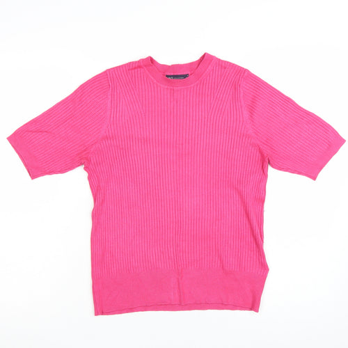 Marks and Spencer Women's Pink Ribbed Short Sleeve Knit Jumper Size 14
