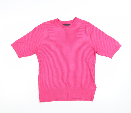 Marks and Spencer Women's Pink Ribbed Short Sleeve Knit Jumper Size 14