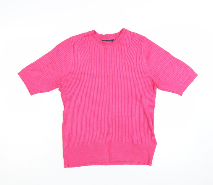 Marks and Spencer Women's Pink Ribbed Short Sleeve Knit Jumper Size 14